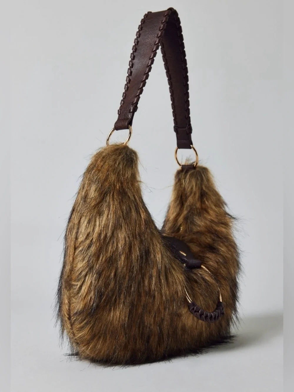 Silence + Noise UO Shaggy Slouchy Vintage Faux Fur Large Shoulder Hobo Bag